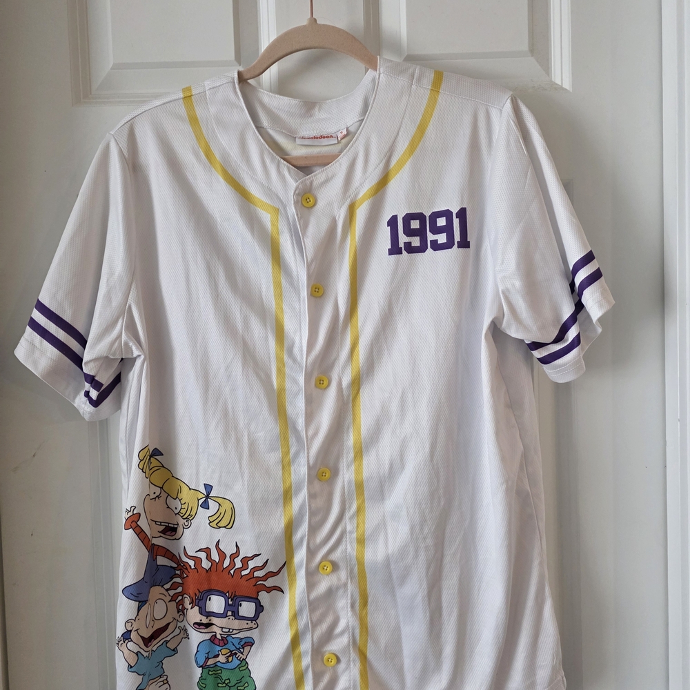 Fashion Nova Nickolodeon White and Yellow Cartoon Jersey/Short Set